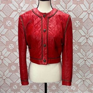 Vintage Wai-Yin Chen Red Quilted Leather Cropped Jacket